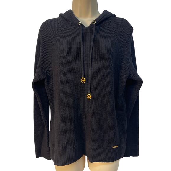 MICHAEL Michael‎ Kors Women’s Knit Hooded Long Sleeve Sweater Color Black Size L - Picture 1 of 6